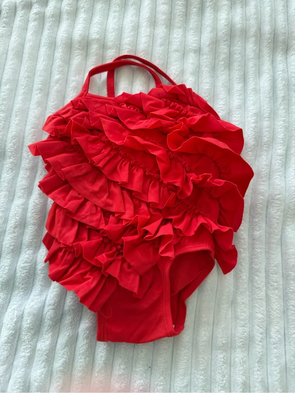 Bright Yellow & Cherry Red Ruffle One-Piece Swimsuits